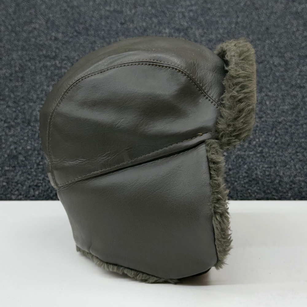 Vintage Genuine Trooper Cap Mens 7 1/4 Olive Green Faux Leather Trapper Hat Hat